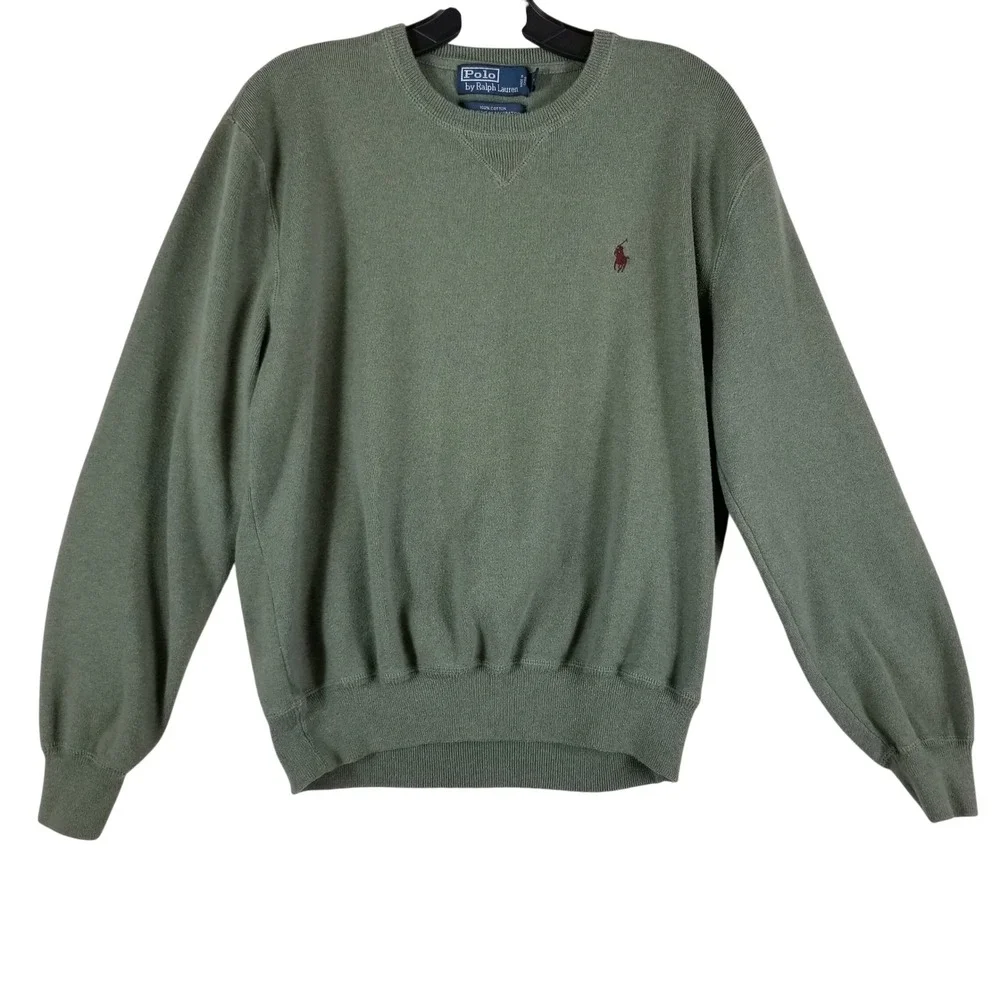 Polo Ralph Lauren Mens Large Sage Green 100% Cotton Crewneck Sweater Pony Logo